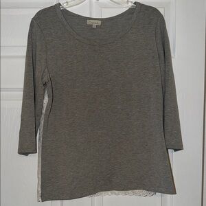 Caslon Charcoal Long Sleeve Top with Lace Trim